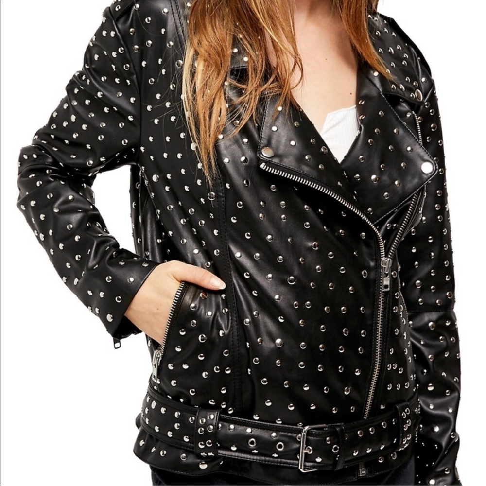 NWOT Free People no other studded moto leather jacket